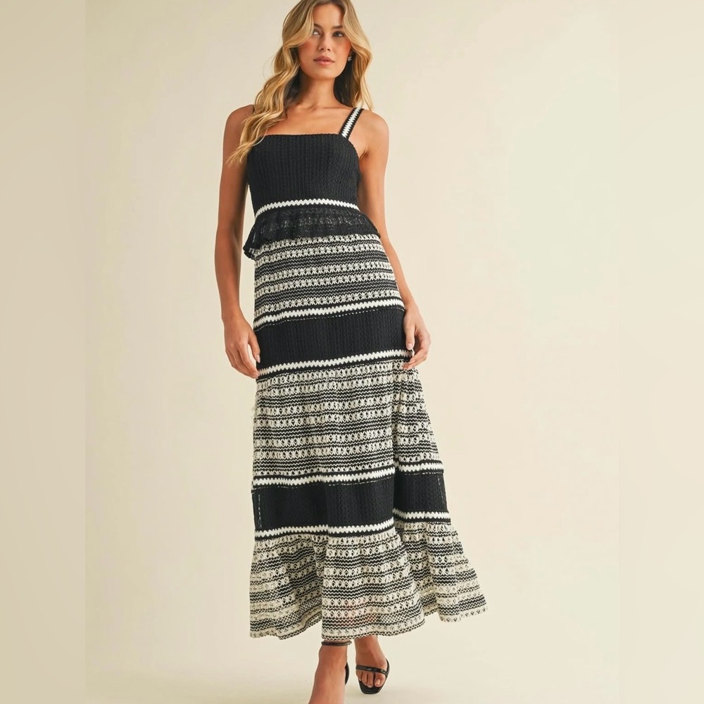 Dress - KLESIS - Crochet Lace Tiered Midi Dress - M